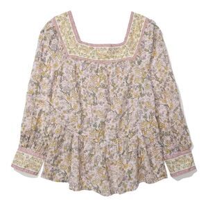 American Eagle NWT 100% cotton squ neck L/S peasant blouse